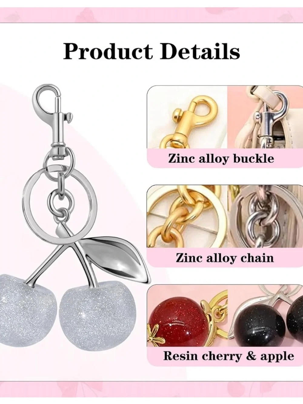 Cherry, Apple or Fuzzy Cherry Bag Charms NWT - Pick 1 - Your Choice of Color - Picture 6 of 7